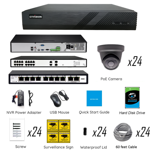 【Expandable】CTVISION 6MP Wired Audio Security Camera System, 24 Camera Surveillance Kit Outdoor DIY Audio 8TB HDD Included for Home Business Security