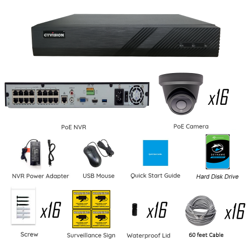 【Expandable】CTVISION 6MP Wired Audio Security Camera System, 16 Camera Surveillance Kit Outdoor DIY Audio 4TB HDD Included for Home Business Security