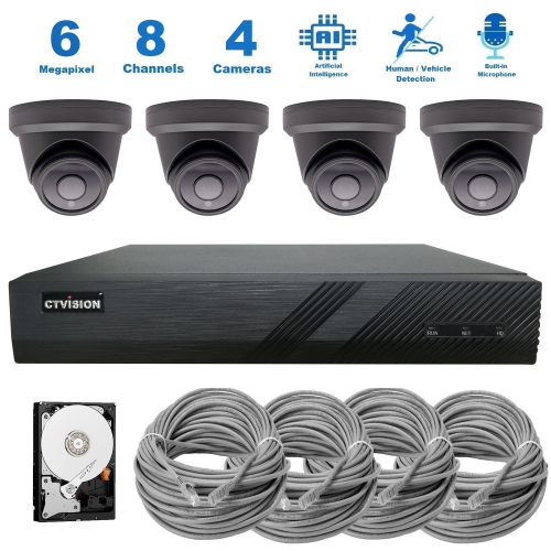 CTVISION  【Expandable】 6Mp Wired Audio Security Camera System, 4 Camera Surveillance Kit Outdoor Diy Audio 2Tb HDD Included for Home Business