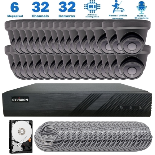 CTVISION  【Expandable】 6Mp Wired Audio Security Camera System, 32 Camera Surveillance Kit Outdoor Diy Audio 8Tb HDD Included for Home Business