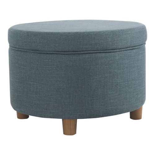 HOMEPOP  Round Transitional Wood And Fabric Storage Ottoman In Teal Blue