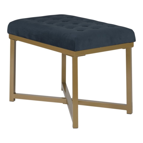 HOMEPOP  Modern Style Metal Bench With Velvet Seat In Dark Finish In Blue