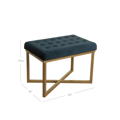 HomePop Modern Style Metal Bench with Velvet Seat in Dark Blue Finish