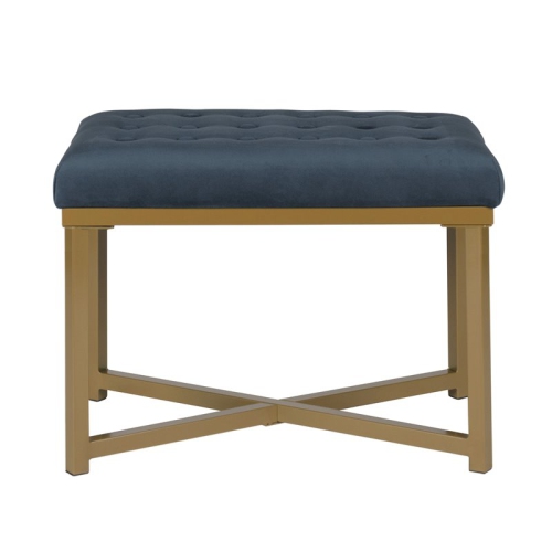 HomePop Modern Style Metal Bench with Velvet Seat in Dark Blue Finish