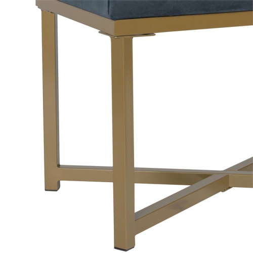 HomePop Modern Style Metal Bench with Velvet Seat in Dark Blue Finish