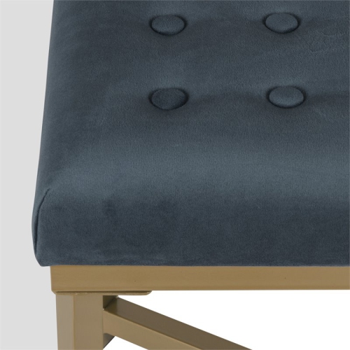 HomePop Modern Style Metal Bench with Velvet Seat in Dark Blue Finish
