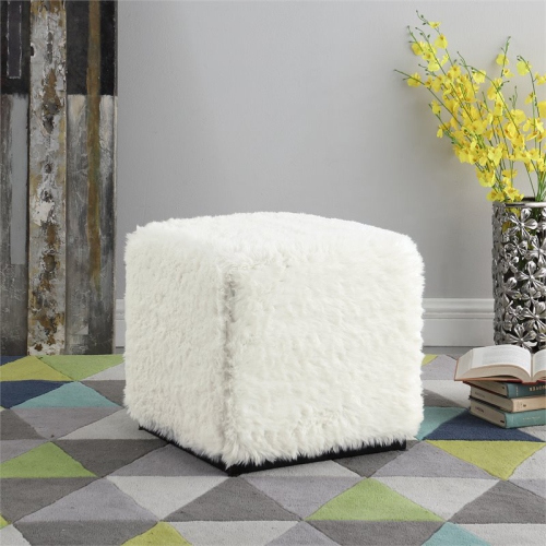 HomePop – Pouf en fausse fourrure moderne au design carré, blanc