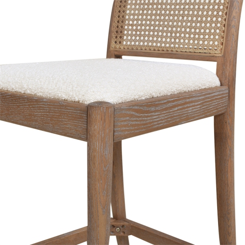 Panama 26.5" Curved Back Cane Rattan Counter Stool Set of 2 Ivory White Boucle