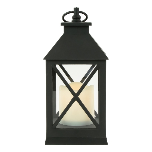 LED Lighted Lantern with Flameless Candle - 9" - Black