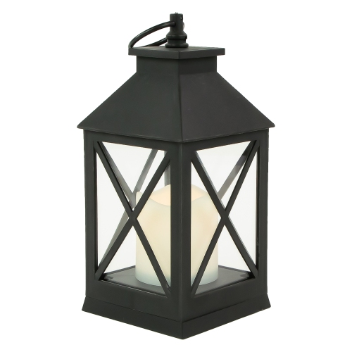 LED Lighted Lantern with Flameless Candle - 9" - Black