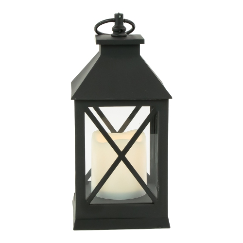 LED Lighted Lantern with Flameless Candle - 9" - Black