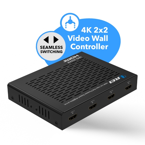 OREI 4K 2x2 Video Wall Controller Seamless HDMI Processor Upto Progressive 60hz 4:4:4 8-bit - HDMI 2.0, HDCP 2.2, 18 Gbps, UltaHD 2x1, 1x2, 1x3, 1x4