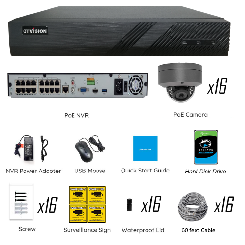 【Expandable】CTVISION 6MP Wired Audio Security Camera System, 16 Camera Surveillance Kit Indoor Outdoor DIY Audio 4TB HDD Included for Home Business
