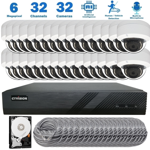 【Expandable】CTVISION 6MP Wired Audio Security Camera System, 32 Camera