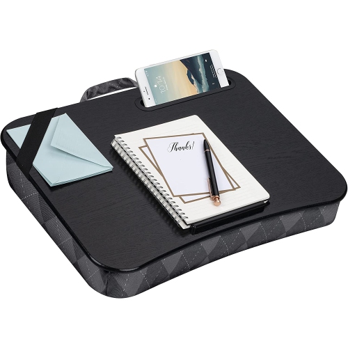 Designer Lap Desk with Phone Holder and Device Ledge - Gray Argyle - Fits up to 15.6 Inch Laptops - Style No. 45438