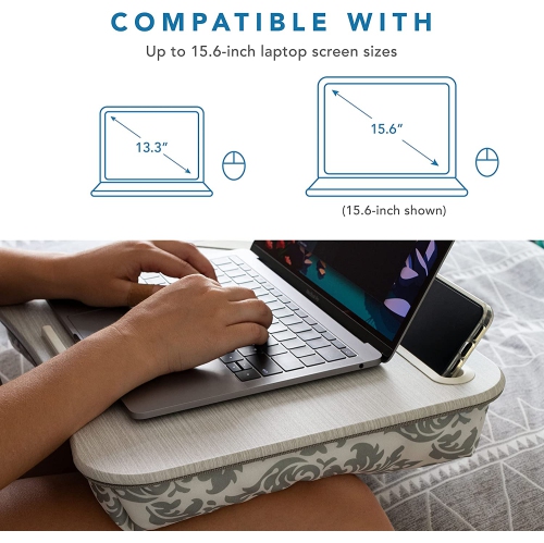 Designer Lap Desk with Phone Holder and Device Ledge - Gray Argyle - Fits up to 15.6 Inch Laptops - Style No. 45438