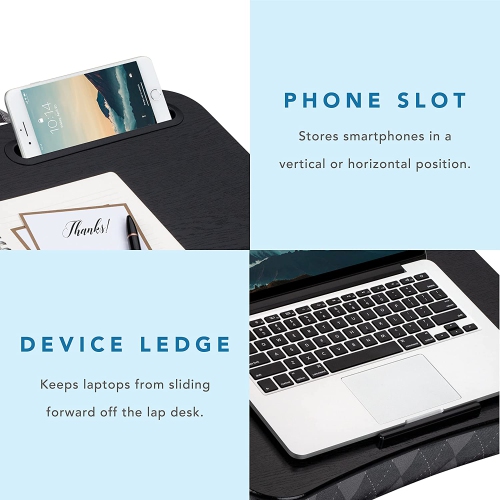 Designer Lap Desk with Phone Holder and Device Ledge - Gray Argyle - Fits up to 15.6 Inch Laptops - Style No. 45438