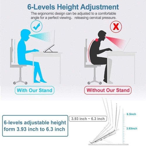 Laptop Stand , Laptop Riser for Desk Portable Desktop Laptop Holder for Desk and Bed, 6-Levels Angles Adjustable Height Notebook Mount,