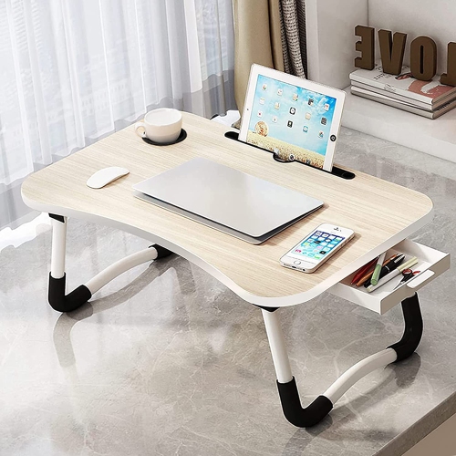 Laptop Bed Desk,Bed Table Portable Foldable Laptop Bed Tray Table with Cup Holder/Storage Drawer/Bookshelf Board for Bed /Couch /Sofa Working, Reading