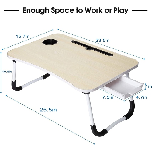 Laptop Bed Desk,Bed Table Portable Foldable Laptop Bed Tray Table with Cup Holder/Storage Drawer/Bookshelf Board for Bed /Couch /Sofa Working, Reading