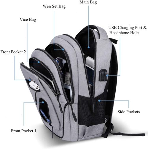 Business Travel Laptop Backpack, Water Resistant College School Computer Bag Gifts with USB Charging Port for Men & Women Fits 15.6 Inch Notebook