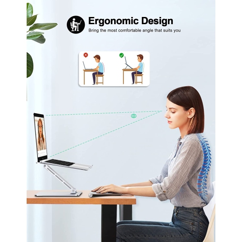 Laptop Stand for Desk, Ergonomic Adjustable Foldable Computer Stand with Heat-Vent, 10Lbs Heavy Duty Aluminium Alloy Laptop Riser Compatible with