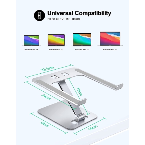 Laptop Stand for Desk, Ergonomic Adjustable Foldable Computer Stand with Heat-Vent, 10Lbs Heavy Duty Aluminium Alloy Laptop Riser Compatible with