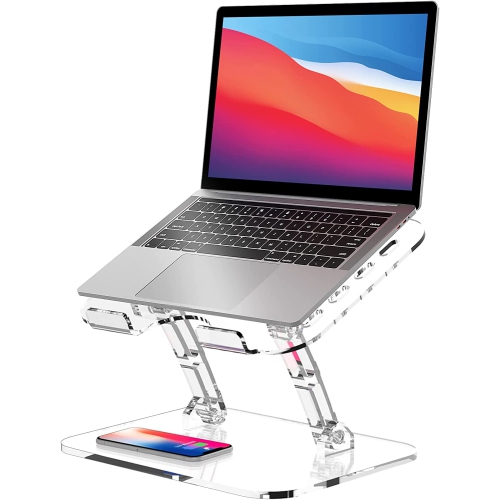 DOLAER  Adjustable Acrylic Laptop Stand, Foldable Laptop Riser Holder for Desk, Portable Ergonomic Computer Stand for Laptop, Compatible \w 10 to 15.6