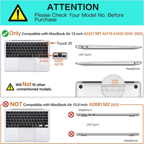 Compatible with MacBook Air 13 inch Case 2022 2021 2020 2019 2018 A2337 M1 A2179 A1932 Retina Display Touch ID, Plastic Hard Shell&Keyboard