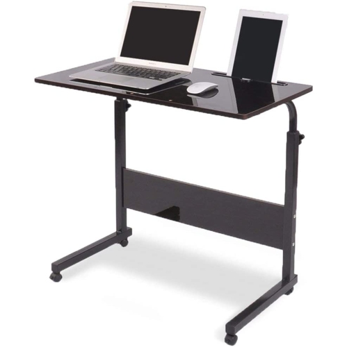 Adjustable Rolling Mobile Table 31.4' Portable Laptop Computer Stand Desk Cart Tray, Black