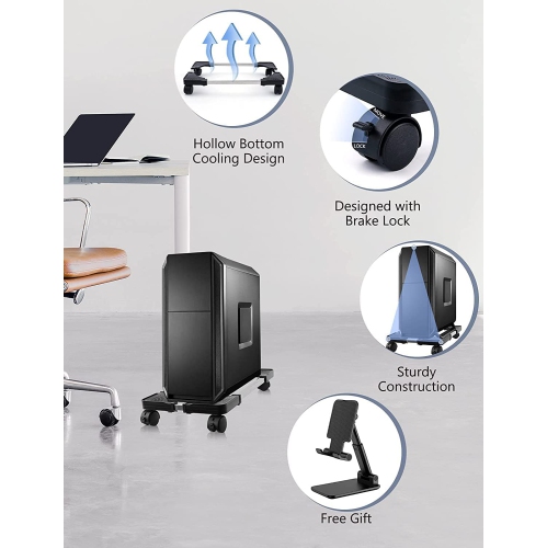 Computer Tower Stand, Desktop Stand, Adjustable Mobile CPU Stand with Rolling Caster wheels, PC Tower Stand Holder for Floor Carpet Gaming PC Case,