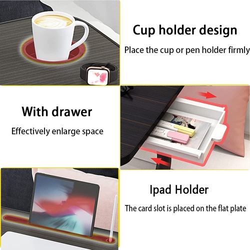 Laptop Bed Desk,Bed Table Portable Foldable Laptop Bed Tray Table with Cup Holder/Storage Drawer/Bookshelf Board for Bed /Couch /Sofa Working, Reading