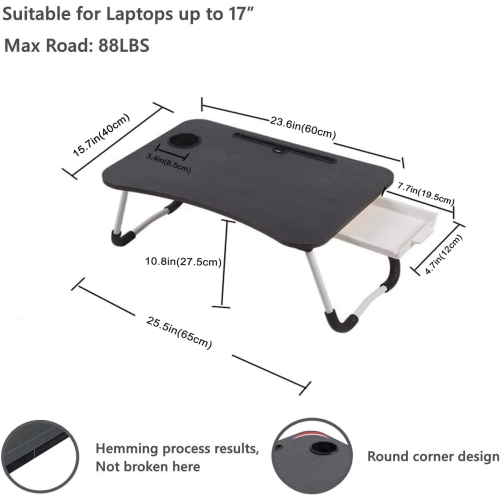 Laptop Bed Desk,Bed Table Portable Foldable Laptop Bed Tray Table with Cup Holder/Storage Drawer/Bookshelf Board for Bed /Couch /Sofa Working, Reading