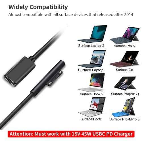 Surface Connect to USB-C Charging Cable Compatible for Microsoft Surface Pro7 Go2 Pro6 5/4/3 Laptop1/2/3 & Surface Book, Works with 45W 15V3A USBC