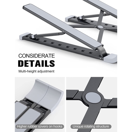 Laptop Stand for Desk, Aluminum 9-Levels Adjustable Portable Computer Stand Laptop Cooling Pad, Ventilated Laptop Riser Compatible with MacBook Pro