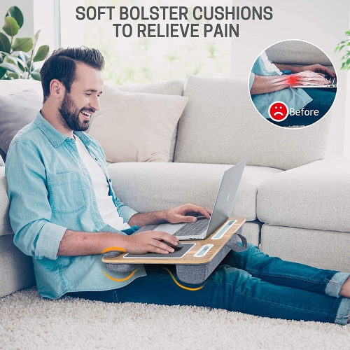 Lap Desk - Lap Laptop Desk Fits for 17 Inch Laptop, Lap Desk with Cushion & Wrist Rest, Laptop Lap Desk w/Mouse Pad & Cellphone Slot, for Couch &