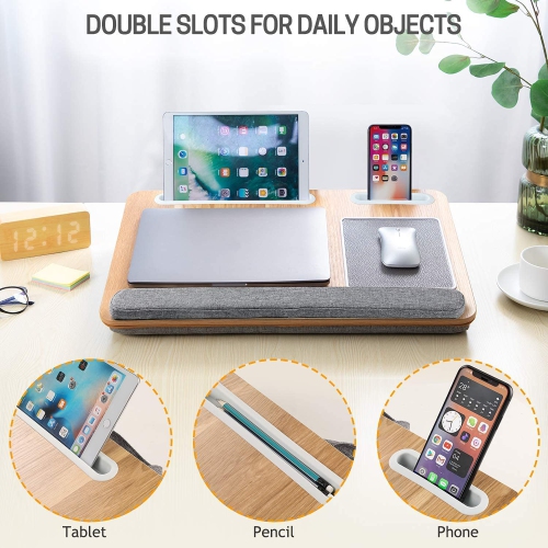 Lap Desk - Lap Laptop Desk Fits for 17 Inch Laptop, Lap Desk with Cushion & Wrist Rest, Laptop Lap Desk w/Mouse Pad & Cellphone Slot, for Couch &