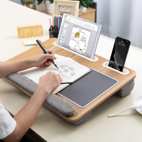Lap Desk - Lap Laptop Desk Fits for 17 Inch Laptop, Lap Desk with Cushion & Wrist Rest, Laptop Lap Desk w/Mouse Pad & Cellphone Slot, for Couch &