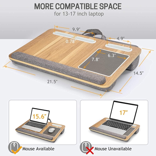 Lap Desk - Lap Laptop Desk Fits for 17 Inch Laptop, Lap Desk with Cushion & Wrist Rest, Laptop Lap Desk w/Mouse Pad & Cellphone Slot, for Couch &