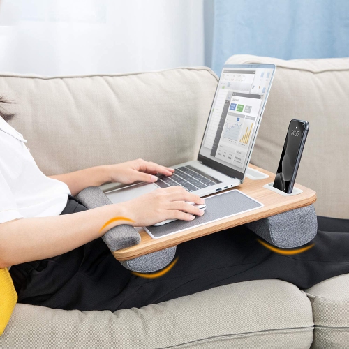Lap Desk - Lap Laptop Desk Fits for 17 Inch Laptop, Lap Desk with Cushion & Wrist Rest, Laptop Lap Desk w/Mouse Pad & Cellphone Slot, for Couch &