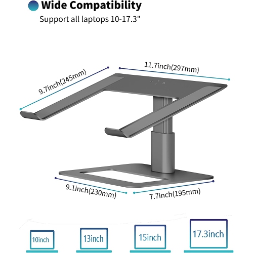Adjustable Laptop Stand for Desk, Computer Stand, Ergonomic Laptop Riser Holder Compatible with 10 to 17.3 Inches Notebook PC Computer, Aluminum