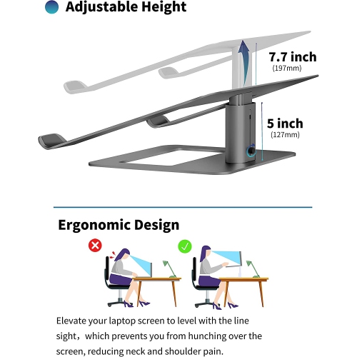 Adjustable Laptop Stand for Desk, Computer Stand, Ergonomic Laptop Riser Holder Compatible with 10 to 17.3 Inches Notebook PC Computer, Aluminum