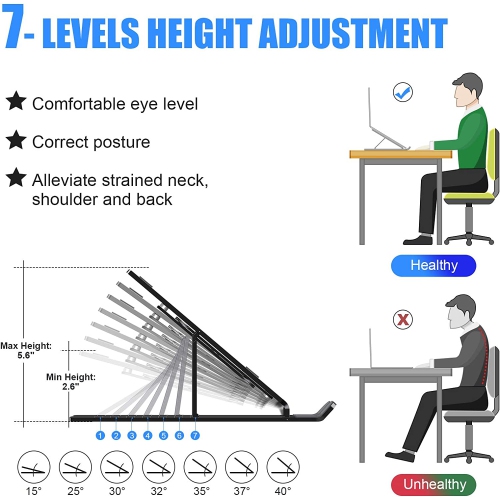 Laptop Stand, Adjustable Laptop Stand for Desk, Portable Lightweight, Aluminum Material, Non-Slip and Durable, Compatible with All 10' to 17' Laptops
