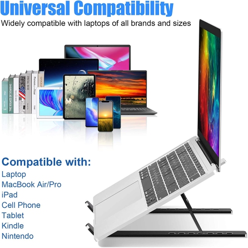 Laptop Stand, Adjustable Laptop Stand for Desk, Portable Lightweight, Aluminum Material, Non-Slip and Durable, Compatible with All 10' to 17' Laptops