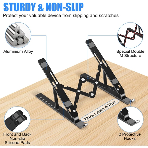 Laptop Stand, Adjustable Laptop Stand for Desk, Portable Lightweight, Aluminum Material, Non-Slip and Durable, Compatible with All 10' to 17' Laptops