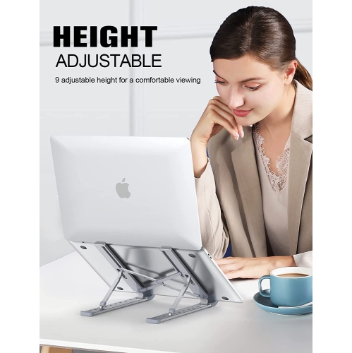 Laptop Stand for Desk, Aluminum 9-Levels Adjustable Portable Computer Stand Laptop Cooling Pad, Ventilated Laptop Riser Compatible with MacBook Pro