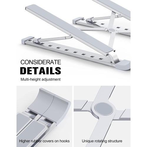 Laptop Stand for Desk, Aluminum 9-Levels Adjustable Portable Computer Stand Laptop Cooling Pad, Ventilated Laptop Riser Compatible with MacBook Pro