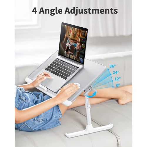 Laptop Bed Tray Desk, Portable Table Stand with Storage Drawer, Adjustable PVC Leather, Foldable Laptop Tray for Sofa Couch Floor, 23.6 x 12.6 x 1