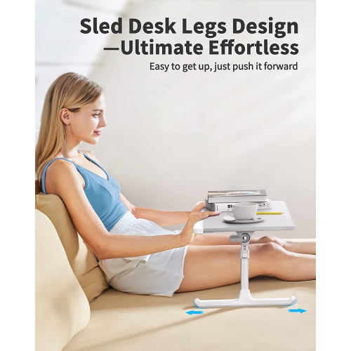 Laptop Bed Tray Desk, Portable Table Stand with Storage Drawer, Adjustable PVC Leather, Foldable Laptop Tray for Sofa Couch Floor, 23.6 x 12.6 x 1