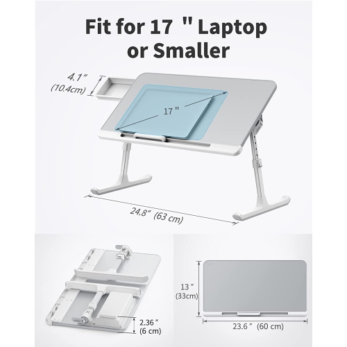 Laptop Bed Tray Desk, Portable Table Stand with Storage Drawer, Adjustable PVC Leather, Foldable Laptop Tray for Sofa Couch Floor, 23.6 x 12.6 x 1